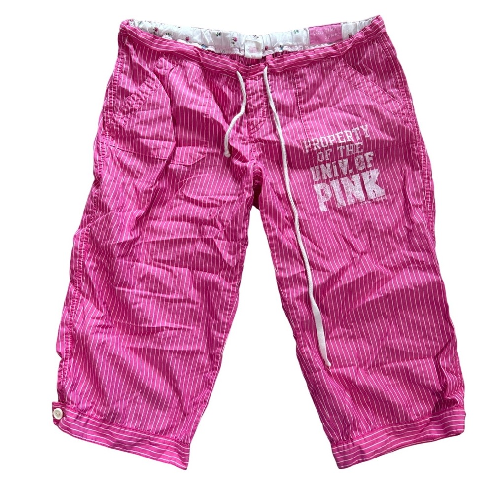 Y2K Victoria's Secret PINK Pinstripe Pajama Pants Pink White Capri Sleepwear S